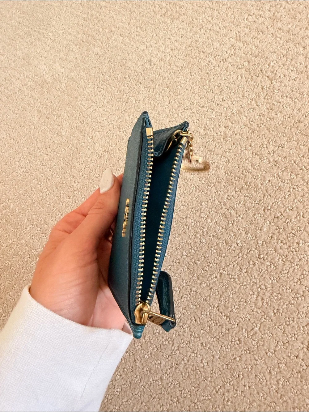 Coach Teal Leather Zip Card Holder with Key Ring